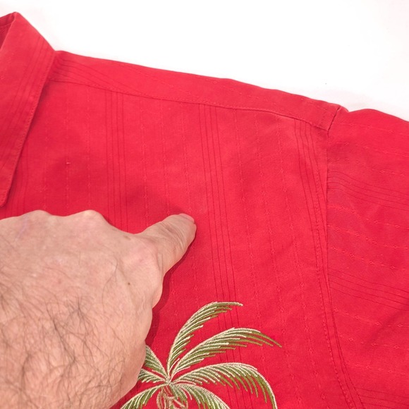 Bamboo Cay‎ Palm Tree Shirt XL Red Embroidered Button Up Island Camp Modal Blend - Picture 7 of 16